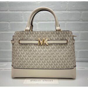 Michael Kors Satchel Reed Large Belted Satchel Purse Light Cream Multi